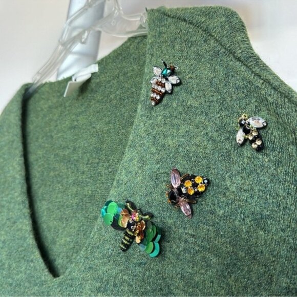 H&M Oversized Knit Sweater Sz S V Neck Rhinestoned Sequined Bugs Bees Relax fit - Picture 7 of 10